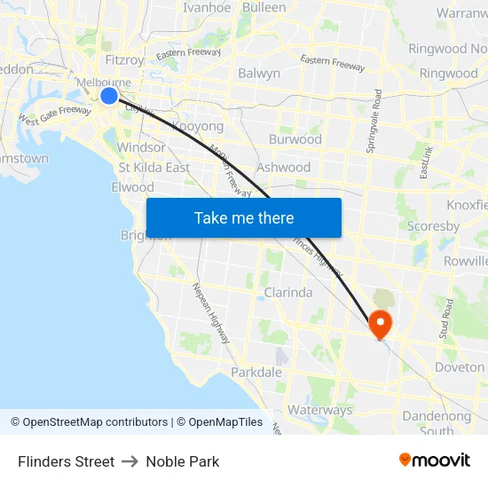 Flinders Street to Noble Park map