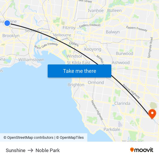 Sunshine to Noble Park map