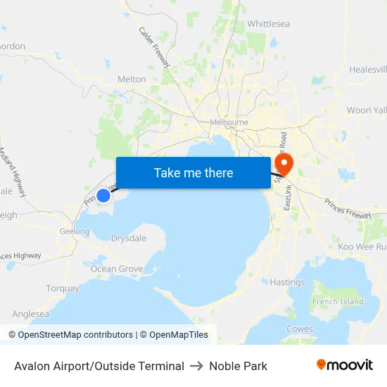 Avalon Airport/Outside Terminal to Noble Park map