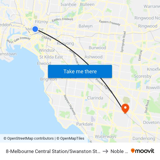 8-Melbourne Central Station/Swanston St (Melbourne City) to Noble Park map