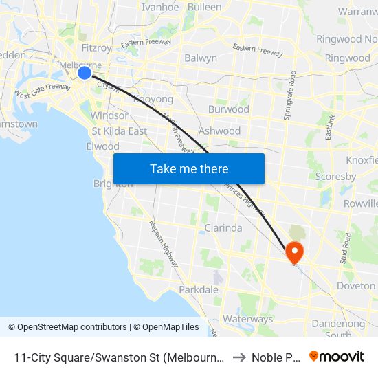 11-City Square/Swanston St (Melbourne City) to Noble Park map