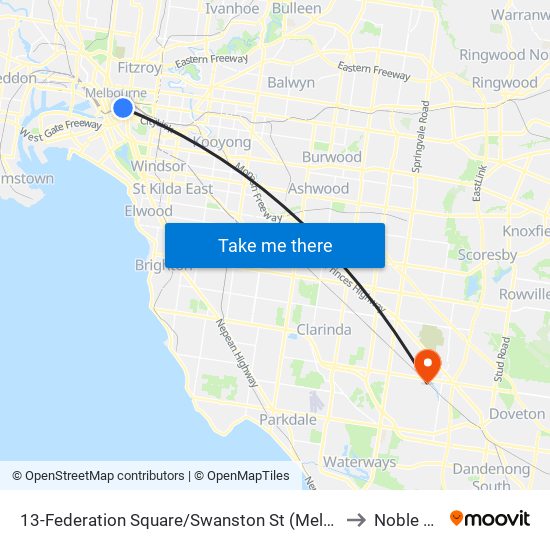 13-Federation Square/Swanston St (Melbourne City) to Noble Park map