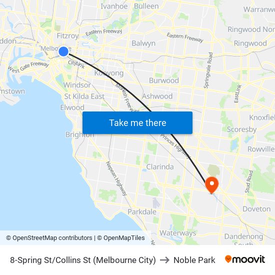 8-Spring St/Collins St (Melbourne City) to Noble Park map