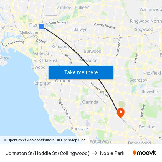 Johnston St/Hoddle St (Collingwood) to Noble Park map