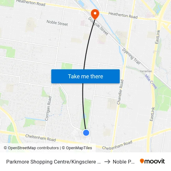 Parkmore Shopping Centre/Kingsclere Ave to Noble Park map