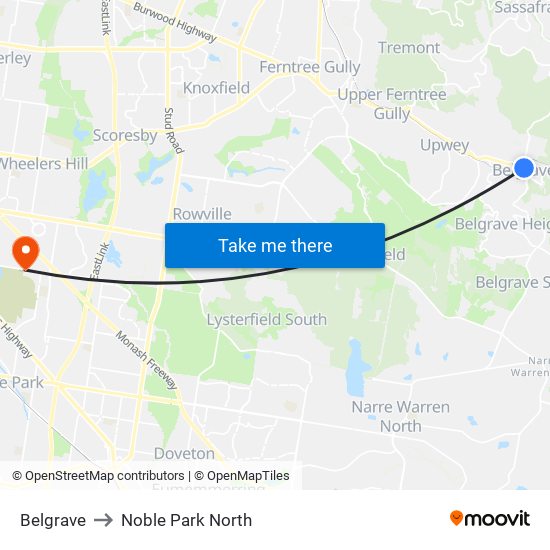 Belgrave to Noble Park North map