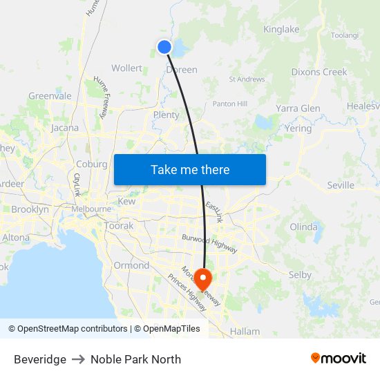 Beveridge to Noble Park North map