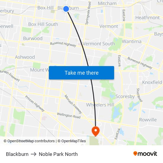 Blackburn to Noble Park North map