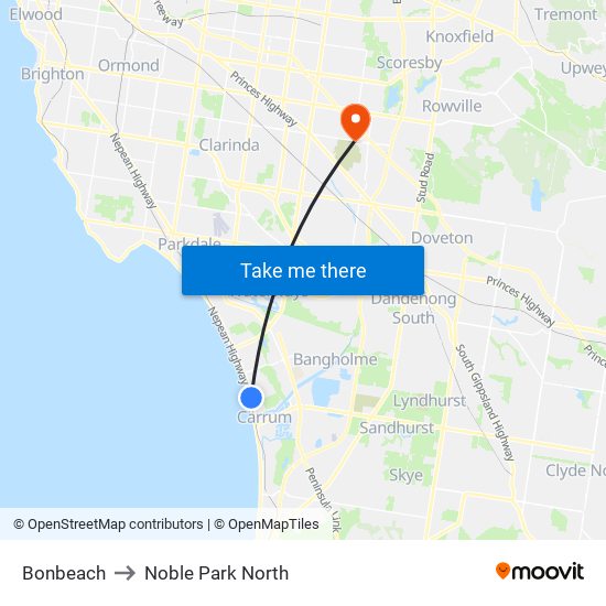 Bonbeach to Noble Park North map