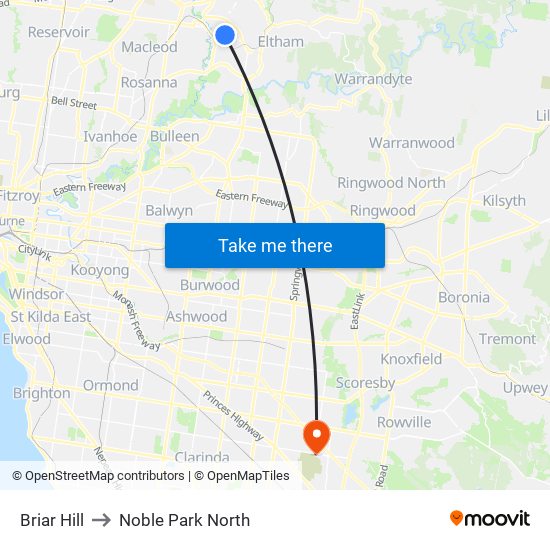 Briar Hill to Noble Park North map