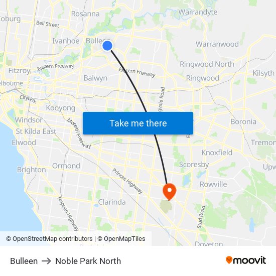 Bulleen to Noble Park North map