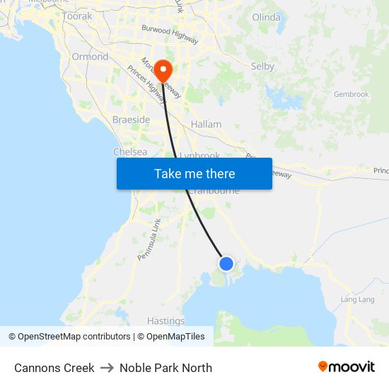 Cannons Creek to Noble Park North map