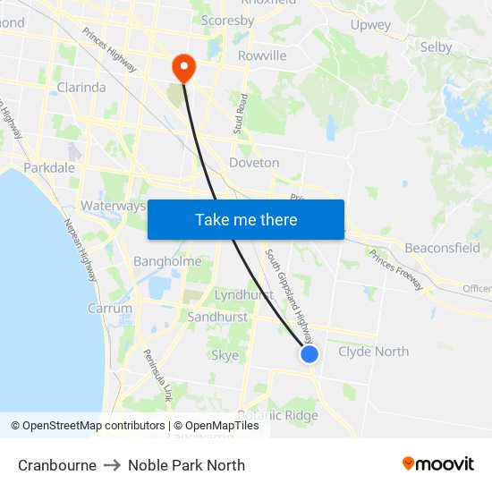 Cranbourne to Noble Park North map