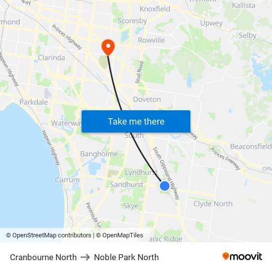 Cranbourne North to Noble Park North map