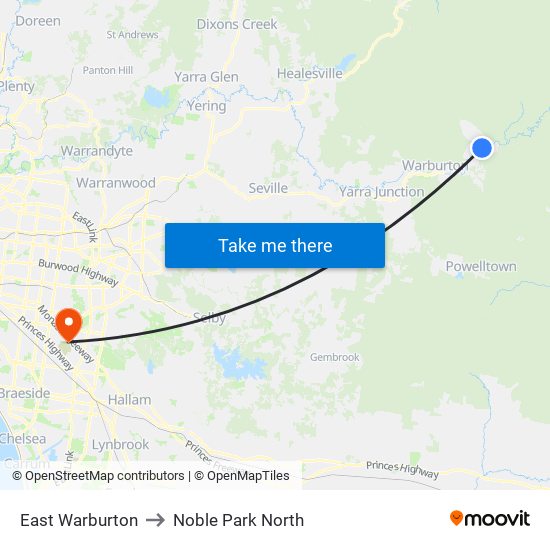 East Warburton to Noble Park North map