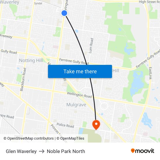 Glen Waverley to Noble Park North map