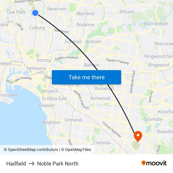 Hadfield to Noble Park North map