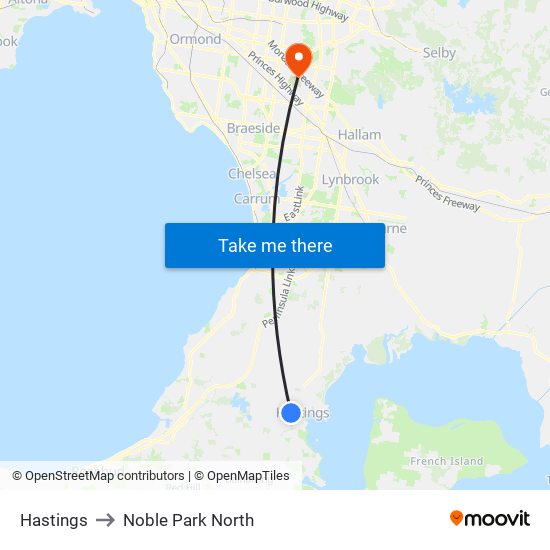 Hastings to Noble Park North map