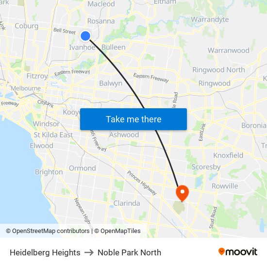 Heidelberg Heights to Noble Park North map