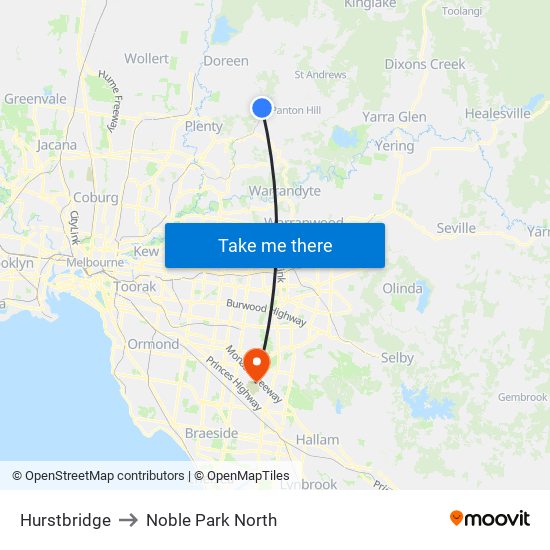 Hurstbridge to Noble Park North map