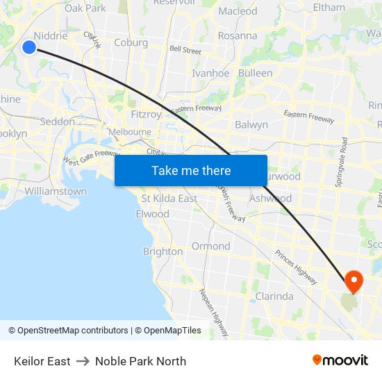 Keilor East to Noble Park North map