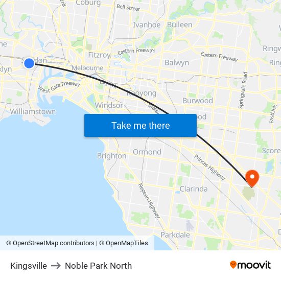 Kingsville to Noble Park North map