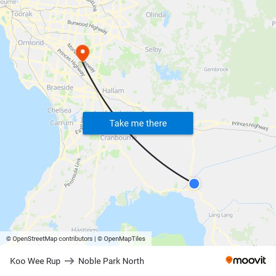 Koo Wee Rup to Noble Park North map