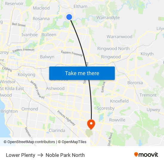Lower Plenty to Noble Park North map