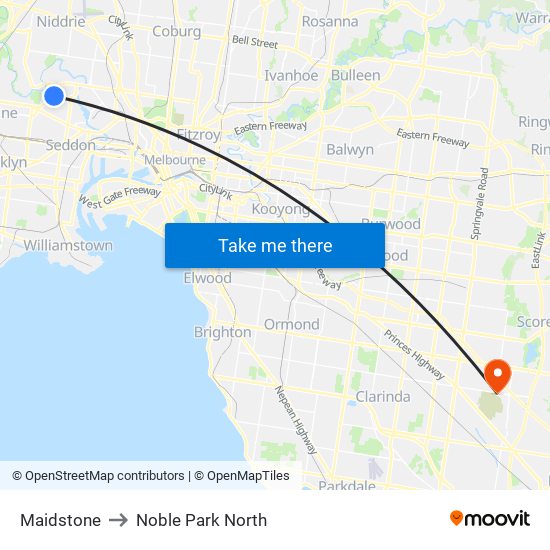 Maidstone to Noble Park North map