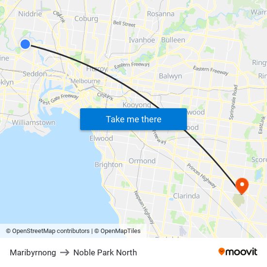 Maribyrnong to Noble Park North map