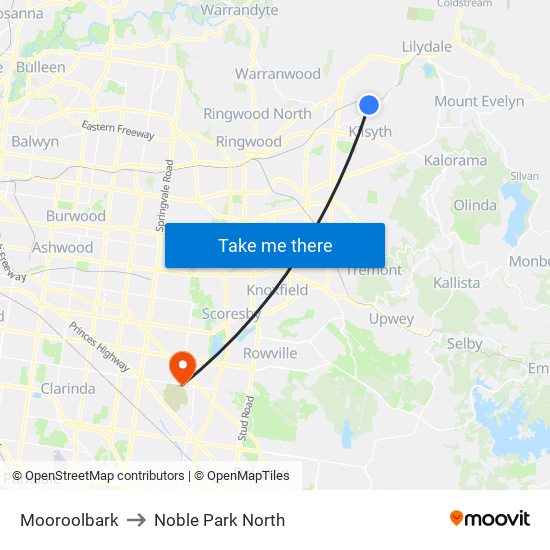 Mooroolbark to Noble Park North map