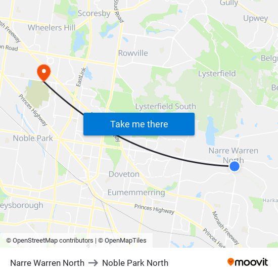 Narre Warren North to Noble Park North map