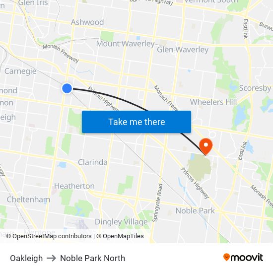 Oakleigh to Noble Park North map