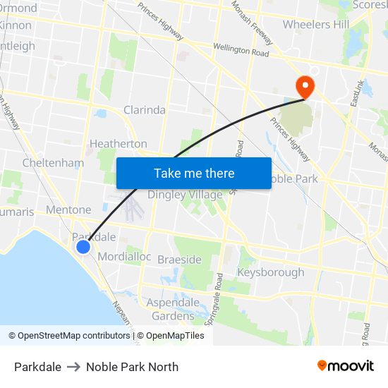 Parkdale to Noble Park North map