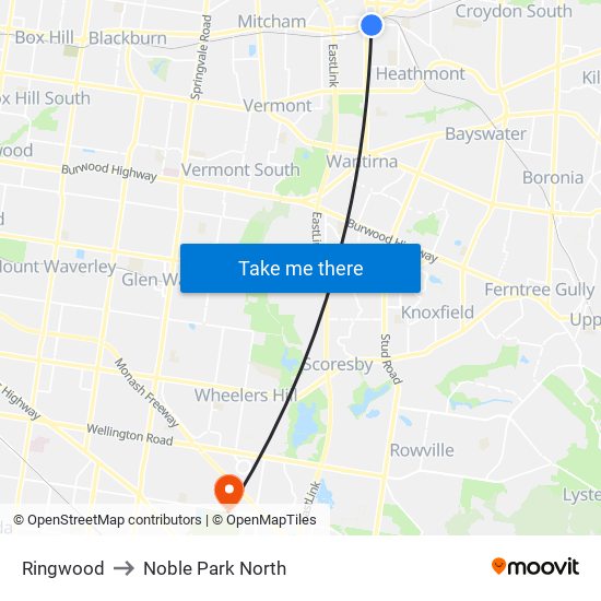 Ringwood to Noble Park North map