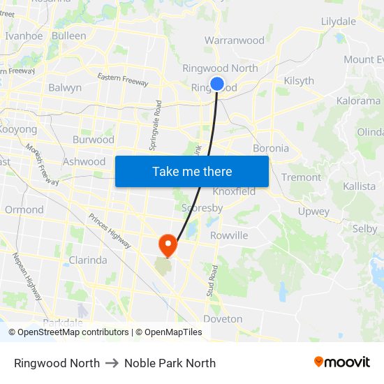 Ringwood North to Noble Park North map