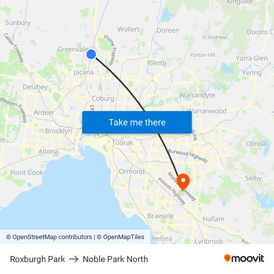 Roxburgh Park to Noble Park North map