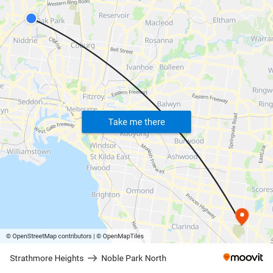 Strathmore Heights to Noble Park North map