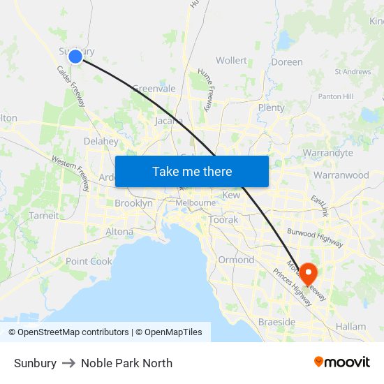 Sunbury to Noble Park North map