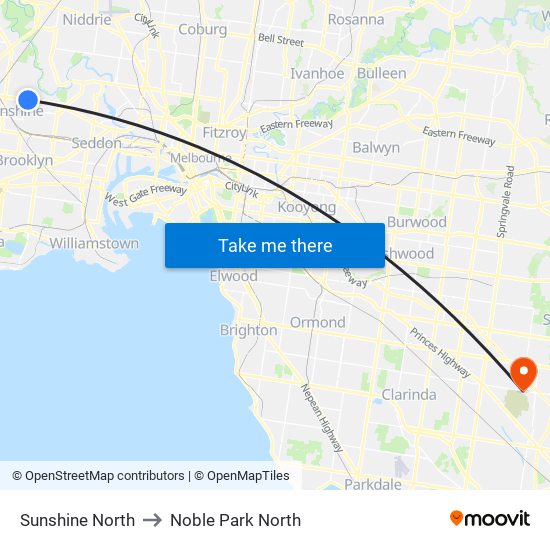 Sunshine North to Noble Park North map