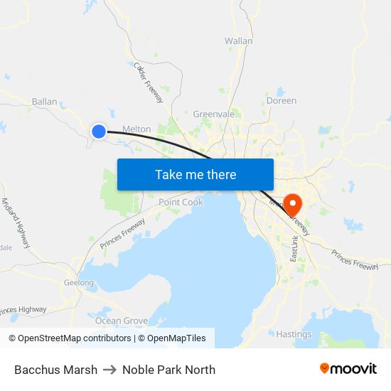 Bacchus Marsh to Noble Park North map