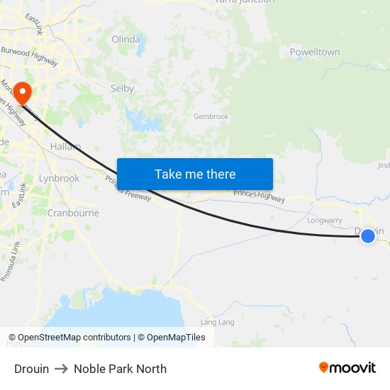 Drouin to Noble Park North map