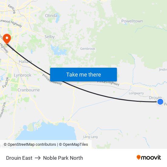 Drouin East to Noble Park North map