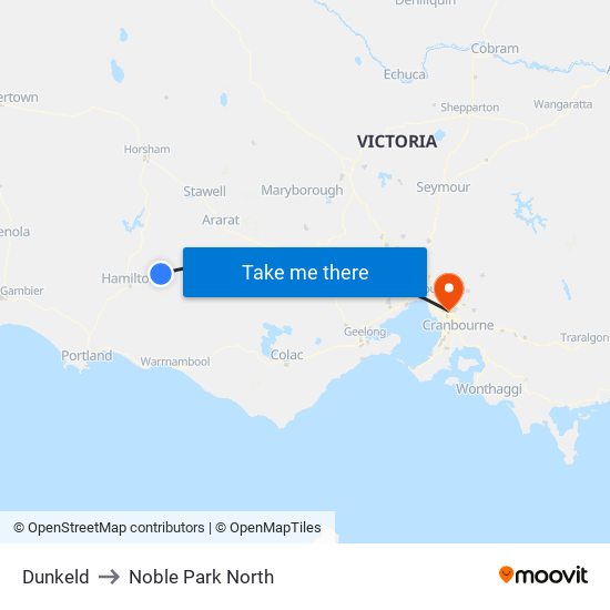 Dunkeld to Noble Park North map