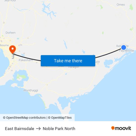 East Bairnsdale to Noble Park North map