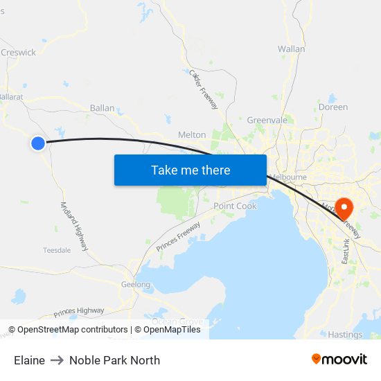 Elaine to Noble Park North map
