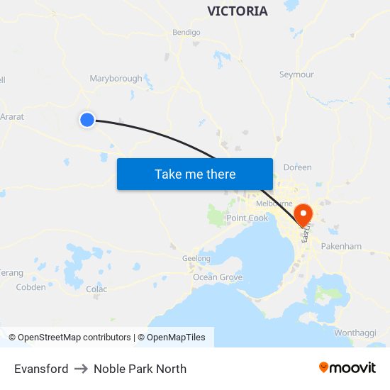 Evansford to Noble Park North map