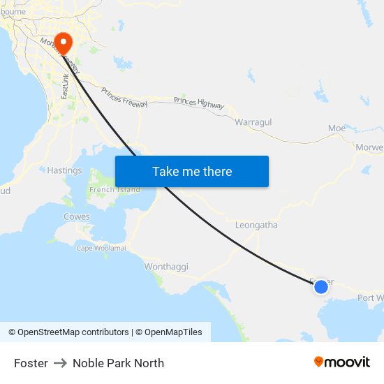 Foster to Noble Park North map