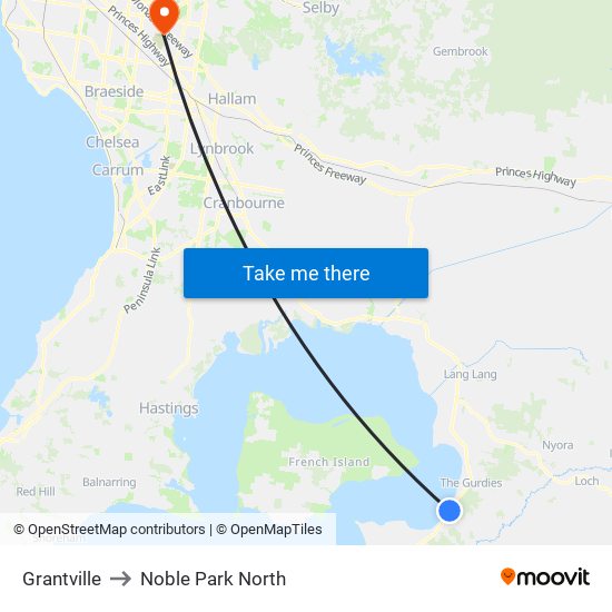 Grantville to Noble Park North map
