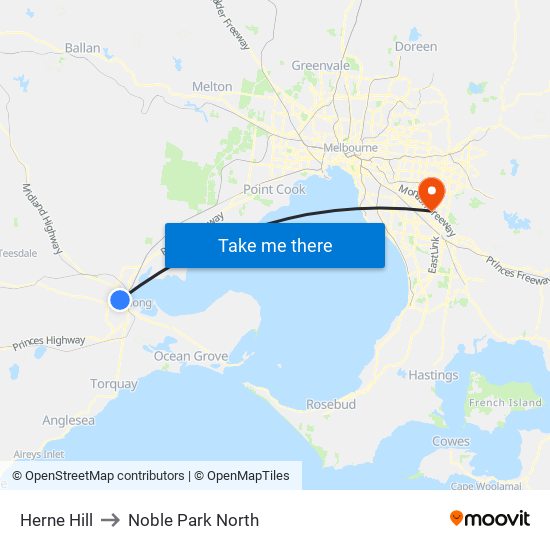 Herne Hill to Noble Park North map